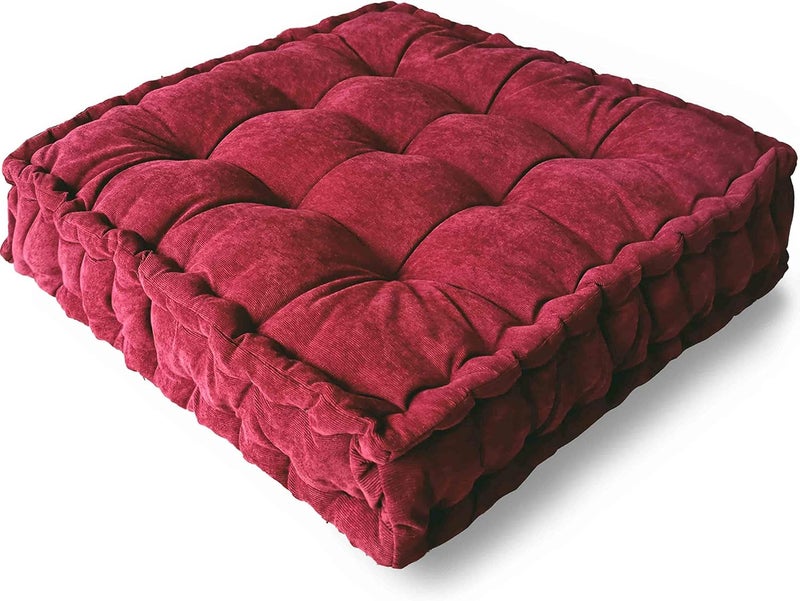Verpert Floor Pillow 25x25 Inch, Square Meditation Cushion Floor Seating for Adults, Oversized Tufted seat Cushion Reading Nook for Kids, Yoga Meditation Pillow for Sitting on Floor Maroon - Image 1